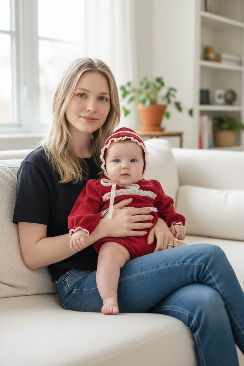 Vestido rojo para bebés con gorrito