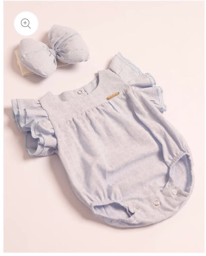 Romper Azul Cielo con Volantes y Lazo para Bebé Niña- Set Mercy Azul