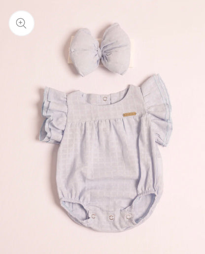 Romper Azul Cielo con Volantes y Lazo para Bebé Niña- Set Mercy Azul