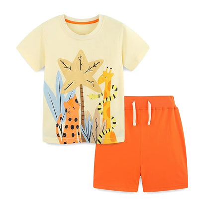 Set Niño | Camiseta Jirafa y Leopardo con Short Naranja