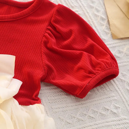 Vestido de malla con lazo para niñas