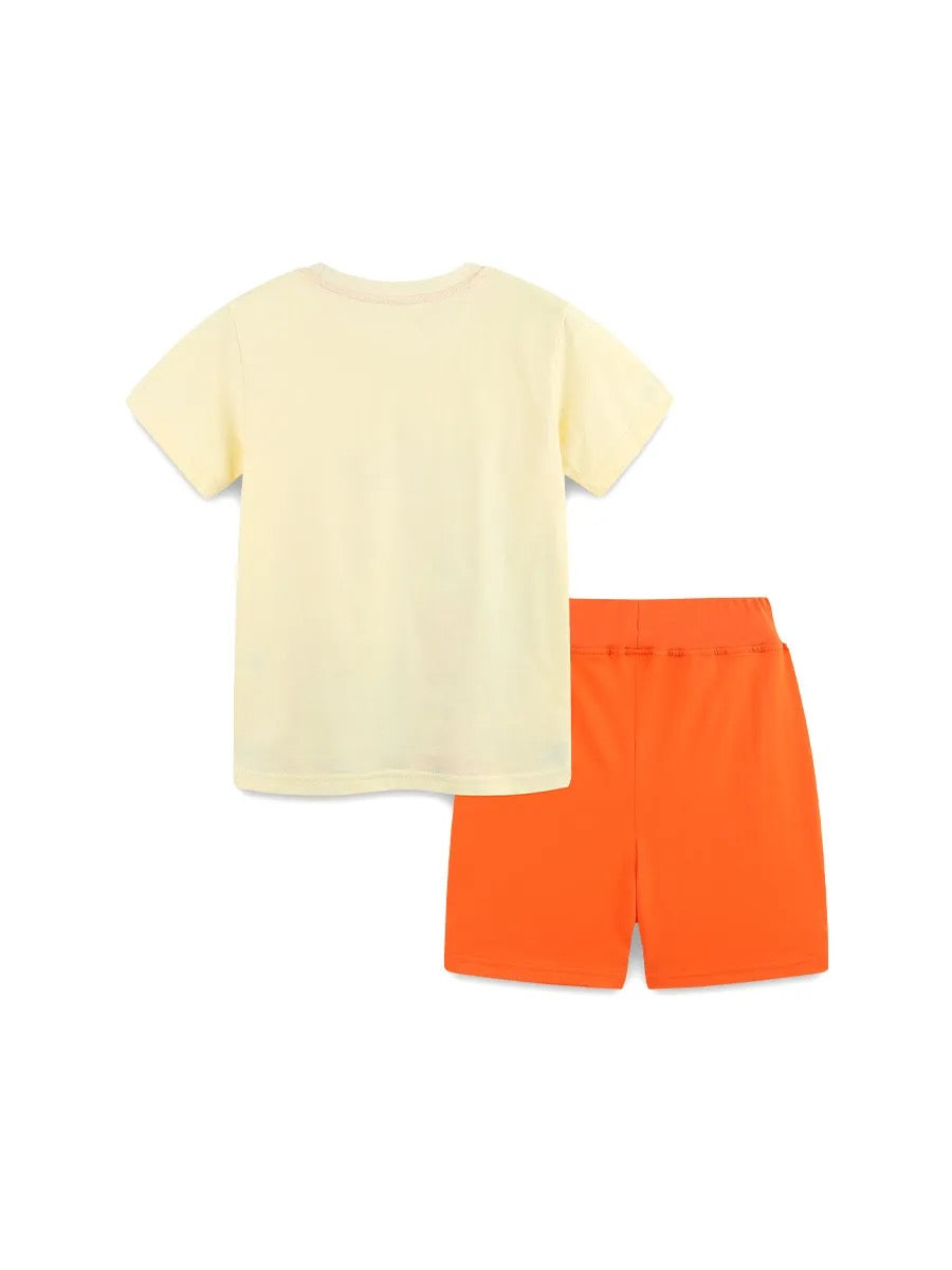 Set Niño | Camiseta Jirafa y Leopardo con Short Naranja