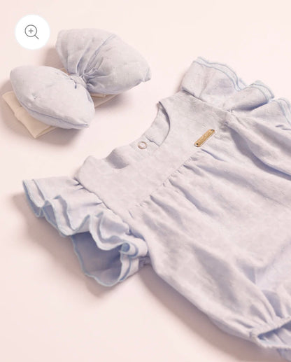 Romper Azul Cielo con Volantes y Lazo para Bebé Niña- Set Mercy Azul
