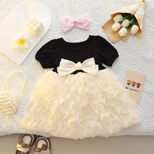 Vestido de malla con lazo para niñas