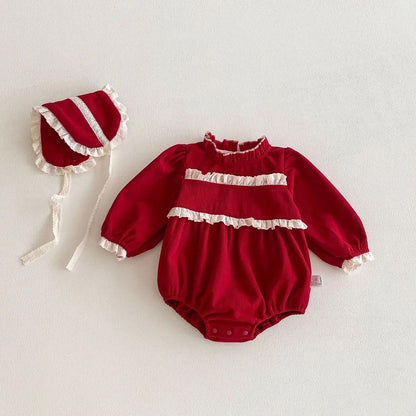 Vestido rojo para bebés con gorrito