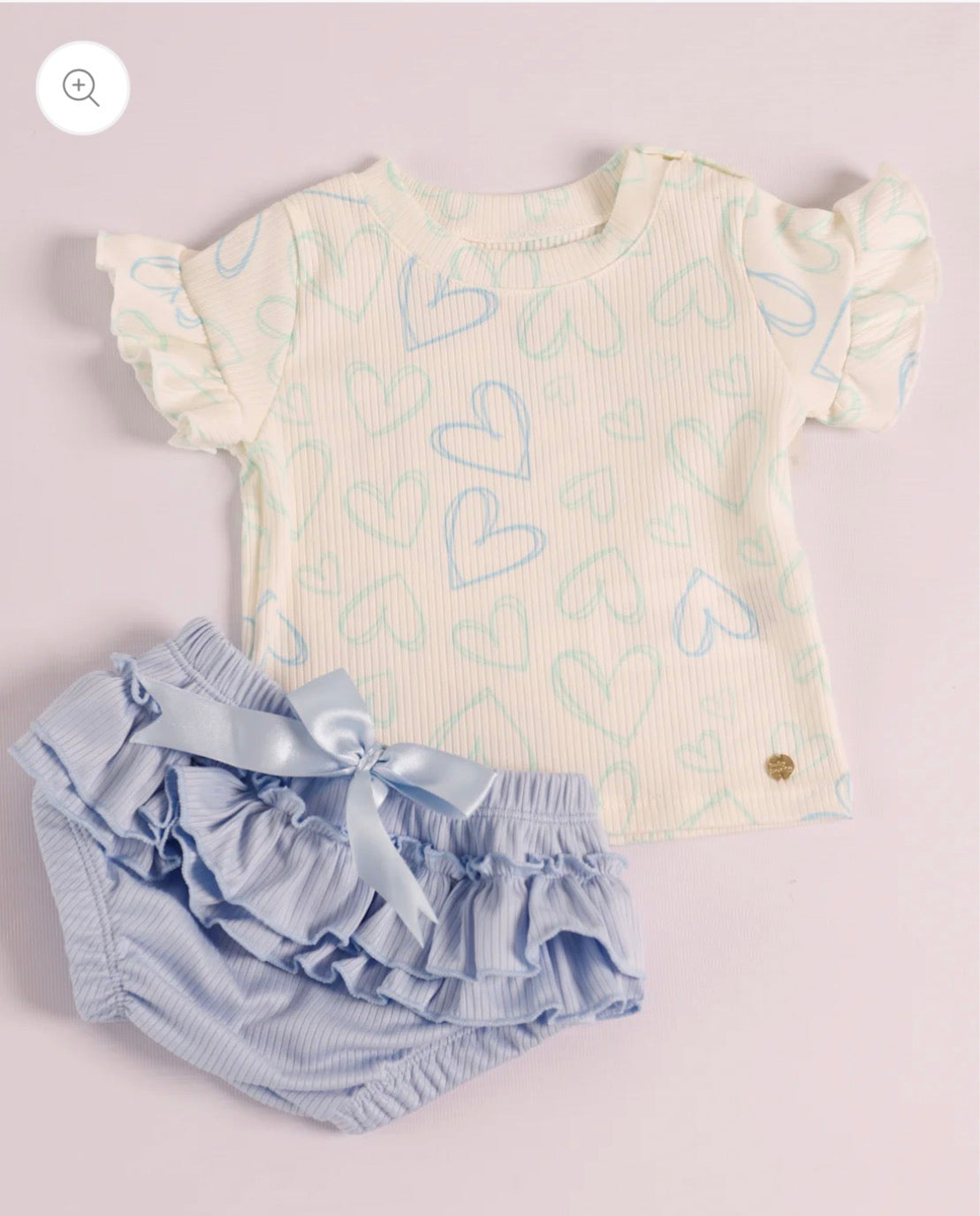 Camisita Corazones y Cubre Pañal Azul con Lazo- Set Lupe Azul