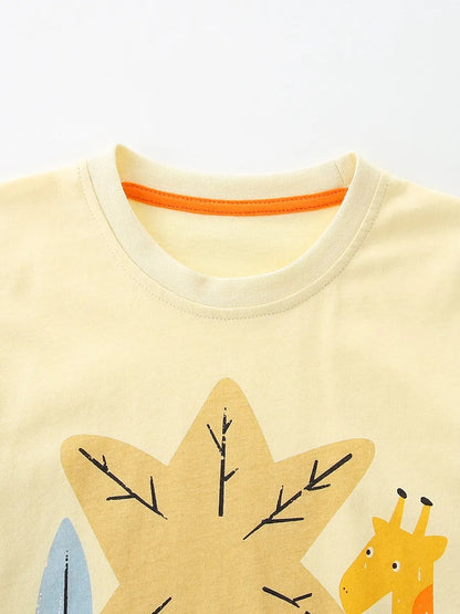 Set Niño | Camiseta Jirafa y Leopardo con Short Naranja