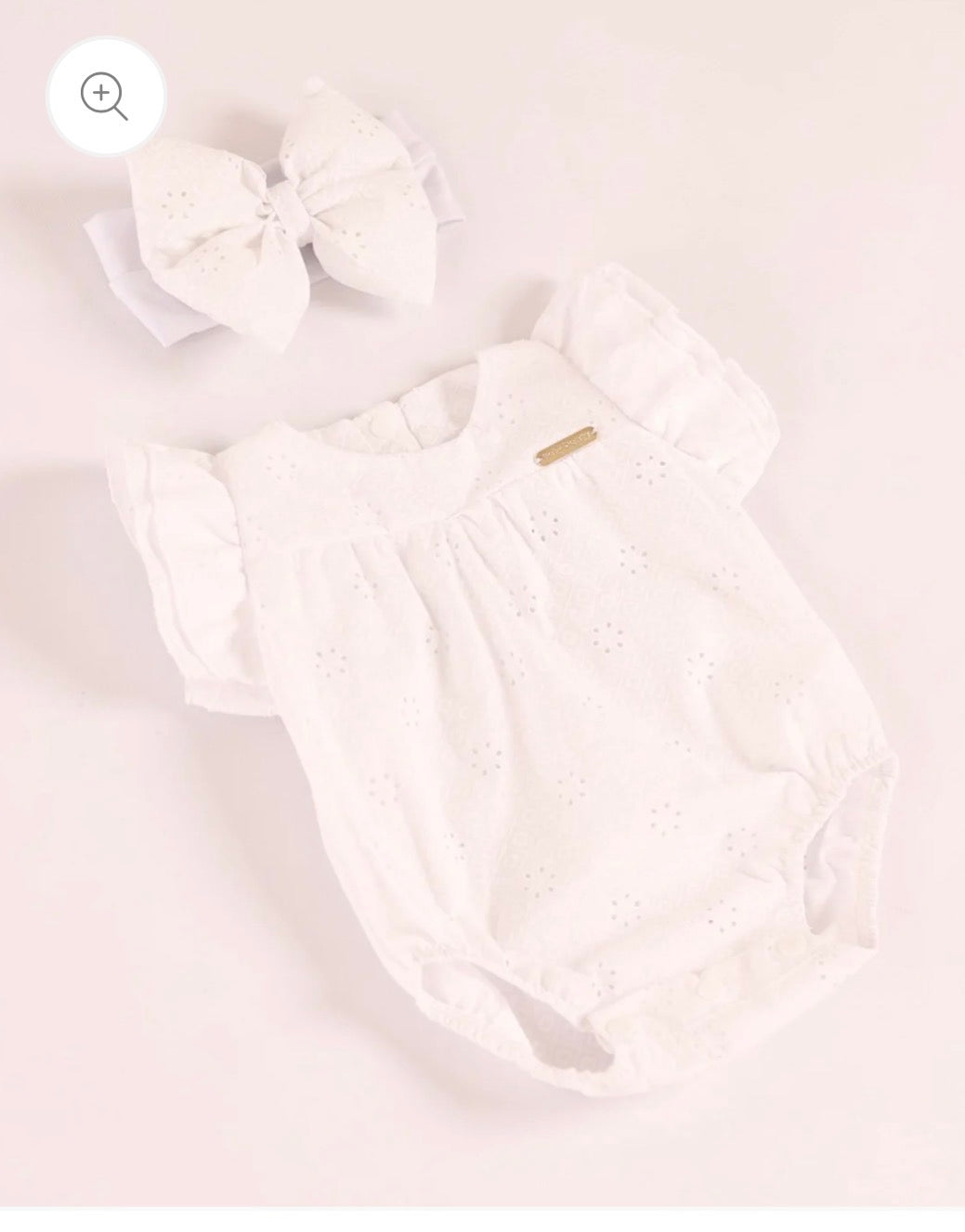 Romper Blanco Ojalillo con Lazo para Bebé Niña- Set Mercy