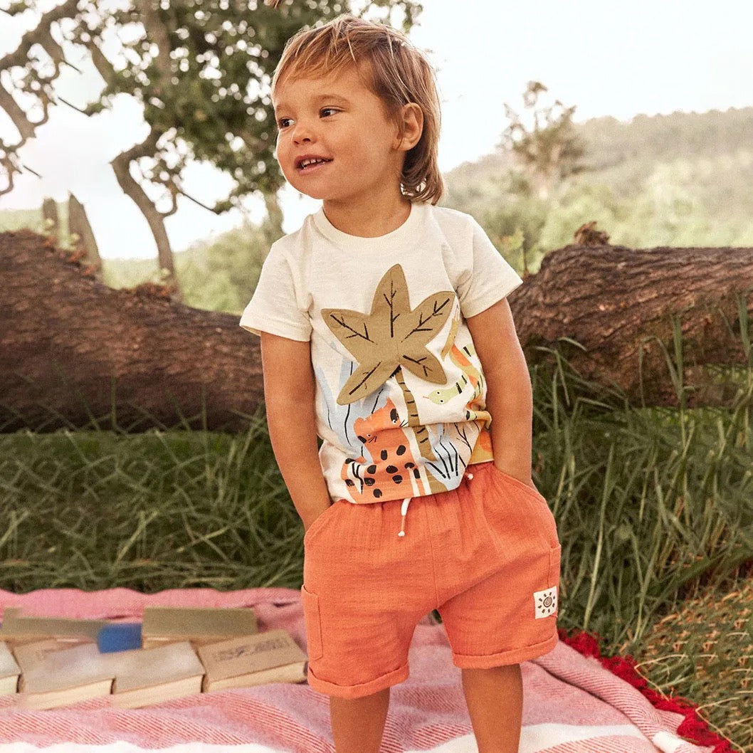 Set Niño | Camiseta Jirafa y Leopardo con Short Naranja