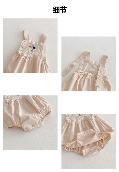 Romper crema con flor tejida