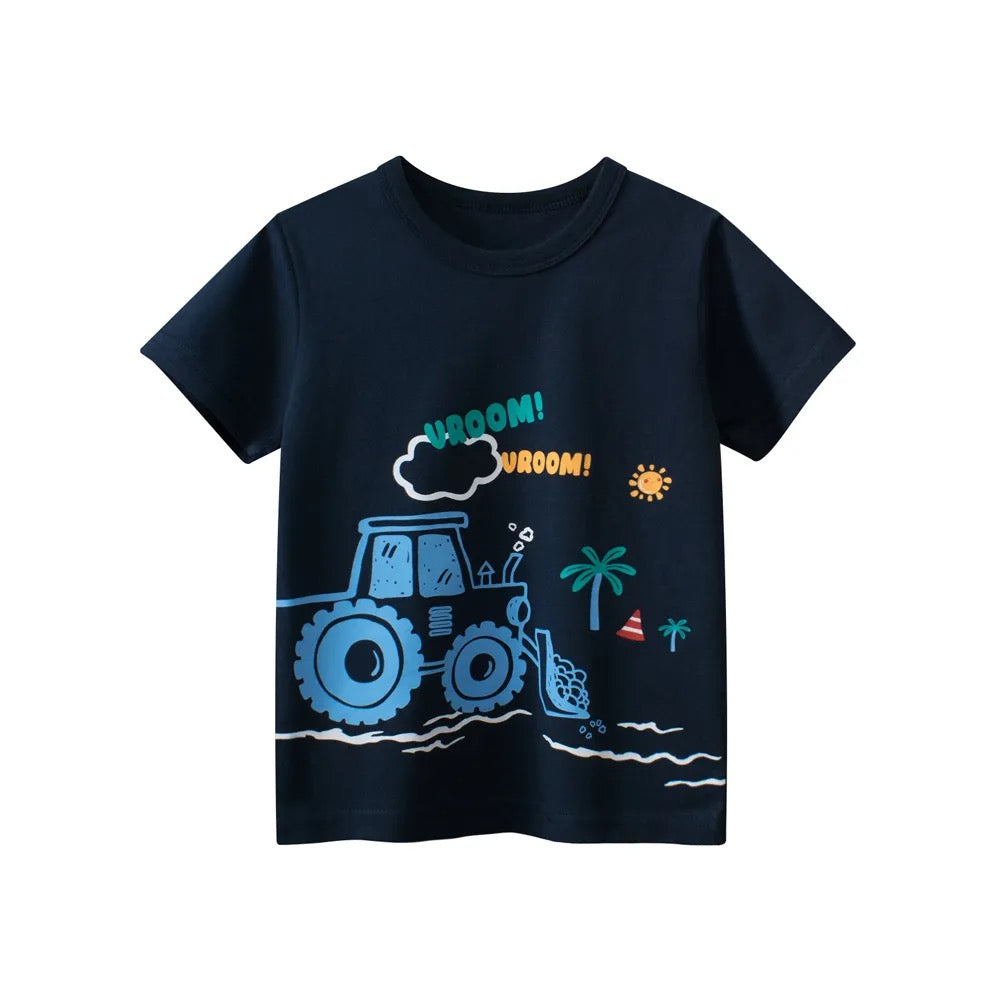 Camiseta de Niño Manga Corta – Estampado de Tractor, Moderna y Súper Cómoda