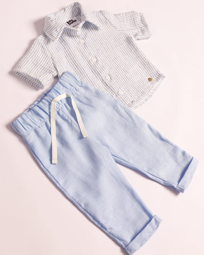 Set Valentino azul camisa y pantalón largo