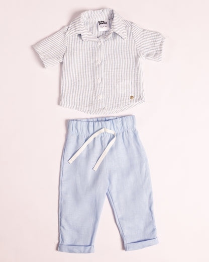 Set Valentino azul camisa y pantalón largo