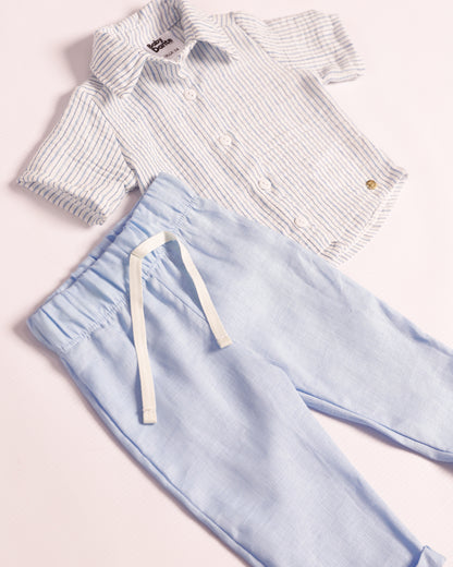 Set Valentino azul camisa y pantalón largo