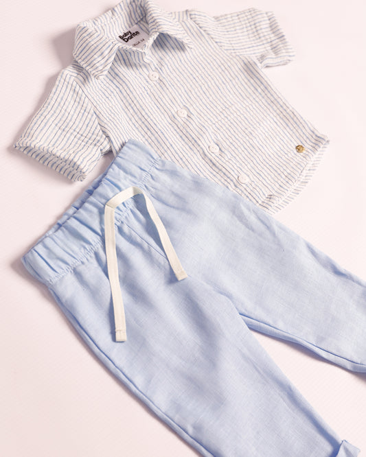 Set Valentino azul camisa y pantalón largo