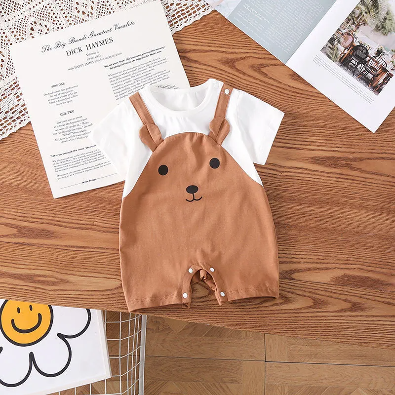 Mono de dos piezas (falso) de manga corta con bonitos dibujos animados para niños y bebés