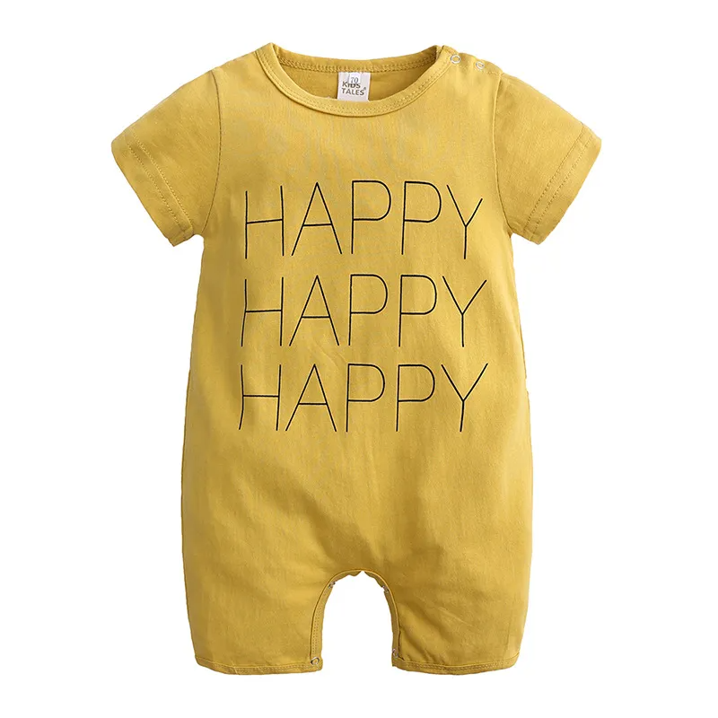 Mameluco de letras con patrón de dibujos animados de manga corta