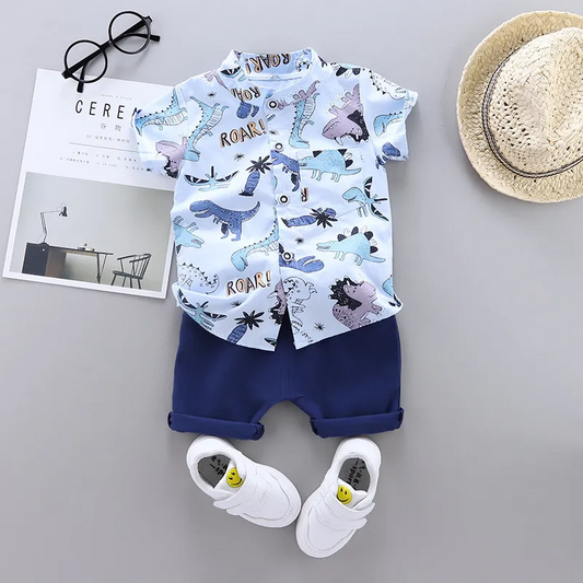 Conjunto de camisa y pantalon cortos de manga corta de dinosaurio