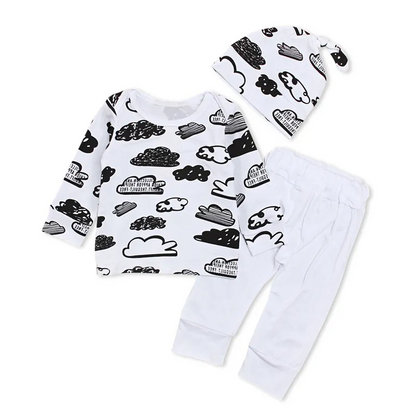 Conjunto de pantalón y camiseta con estampado de nubes de manga larga