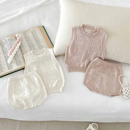 Conjuntos de top y pantalones cortos sin mangas de punto con dibujos de osos