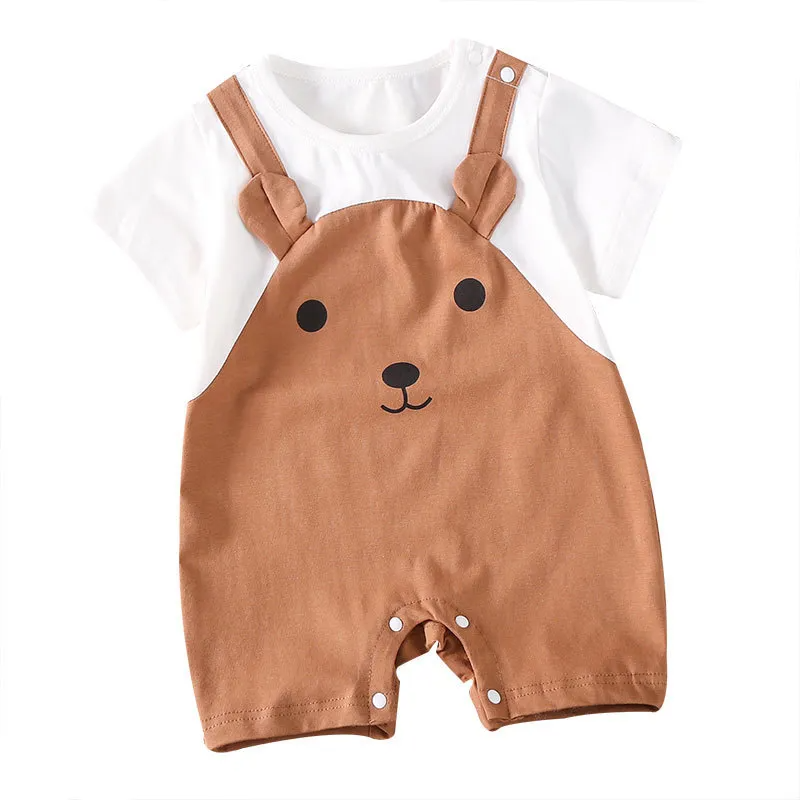 Mono de dos piezas (falso) de manga corta con bonitos dibujos animados para niños y bebés
